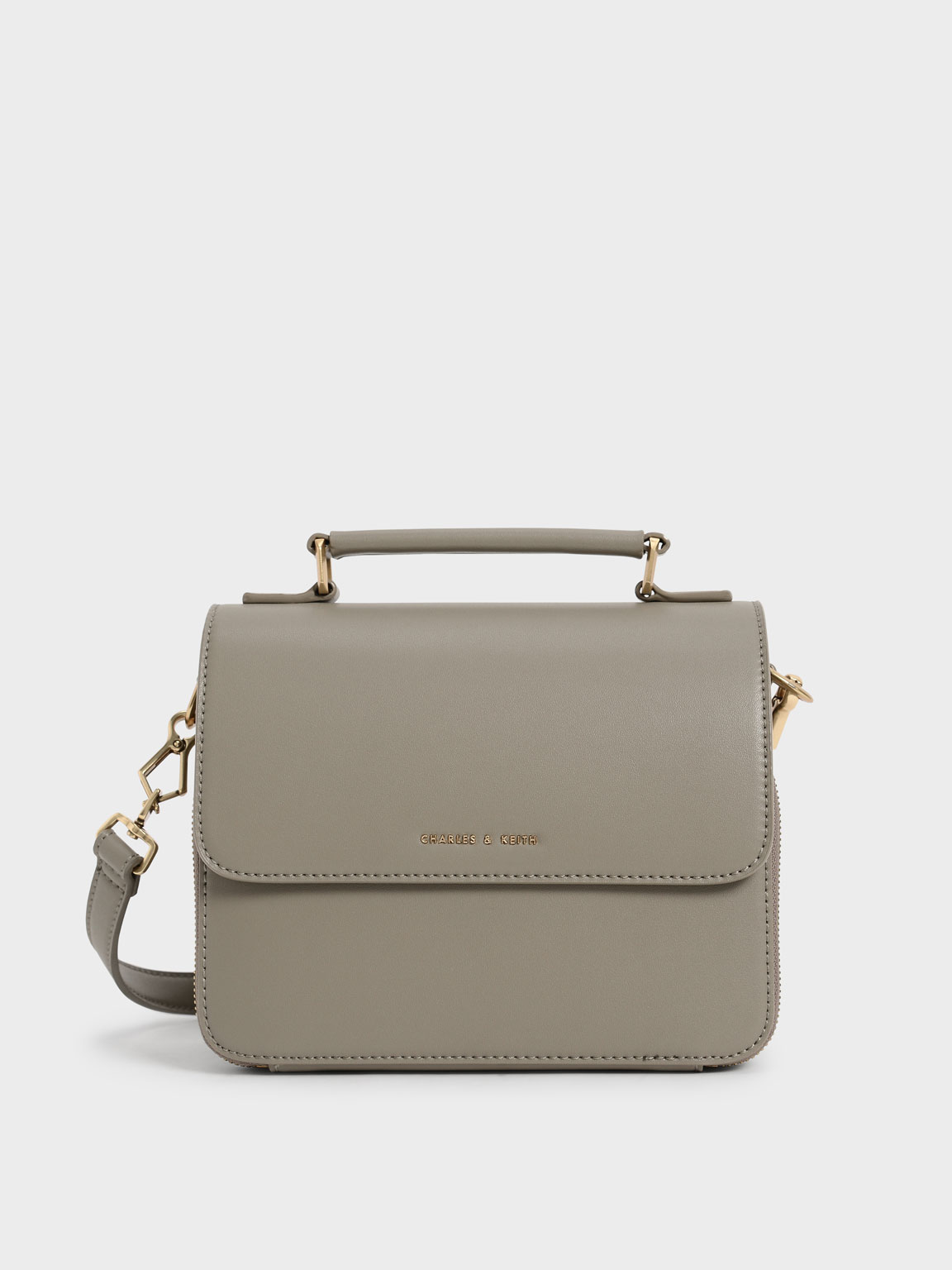 

Front Flap Top Handle Crossbody Bag, Taupe