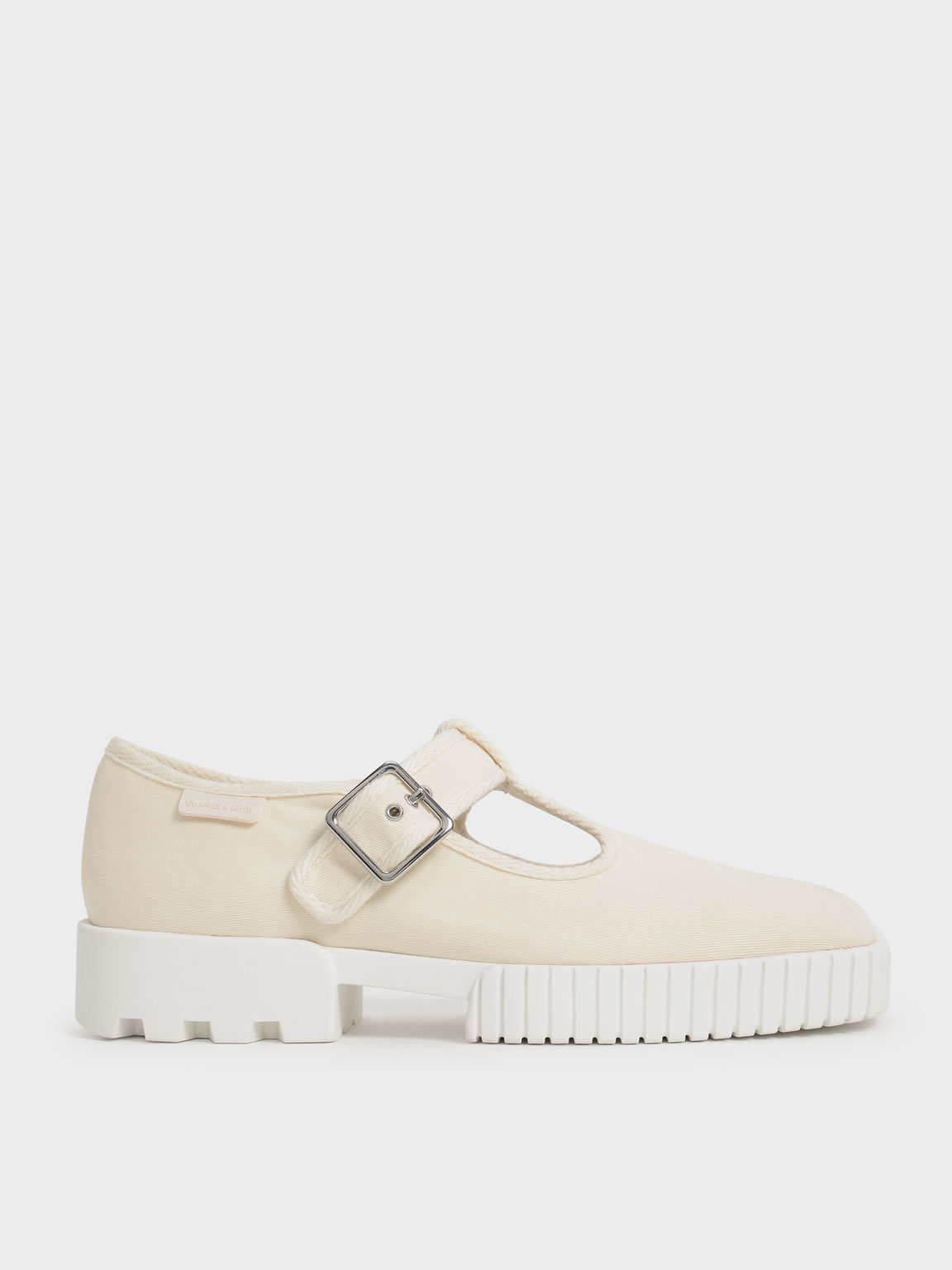 

Cotton Buckled Sneakers, Cream