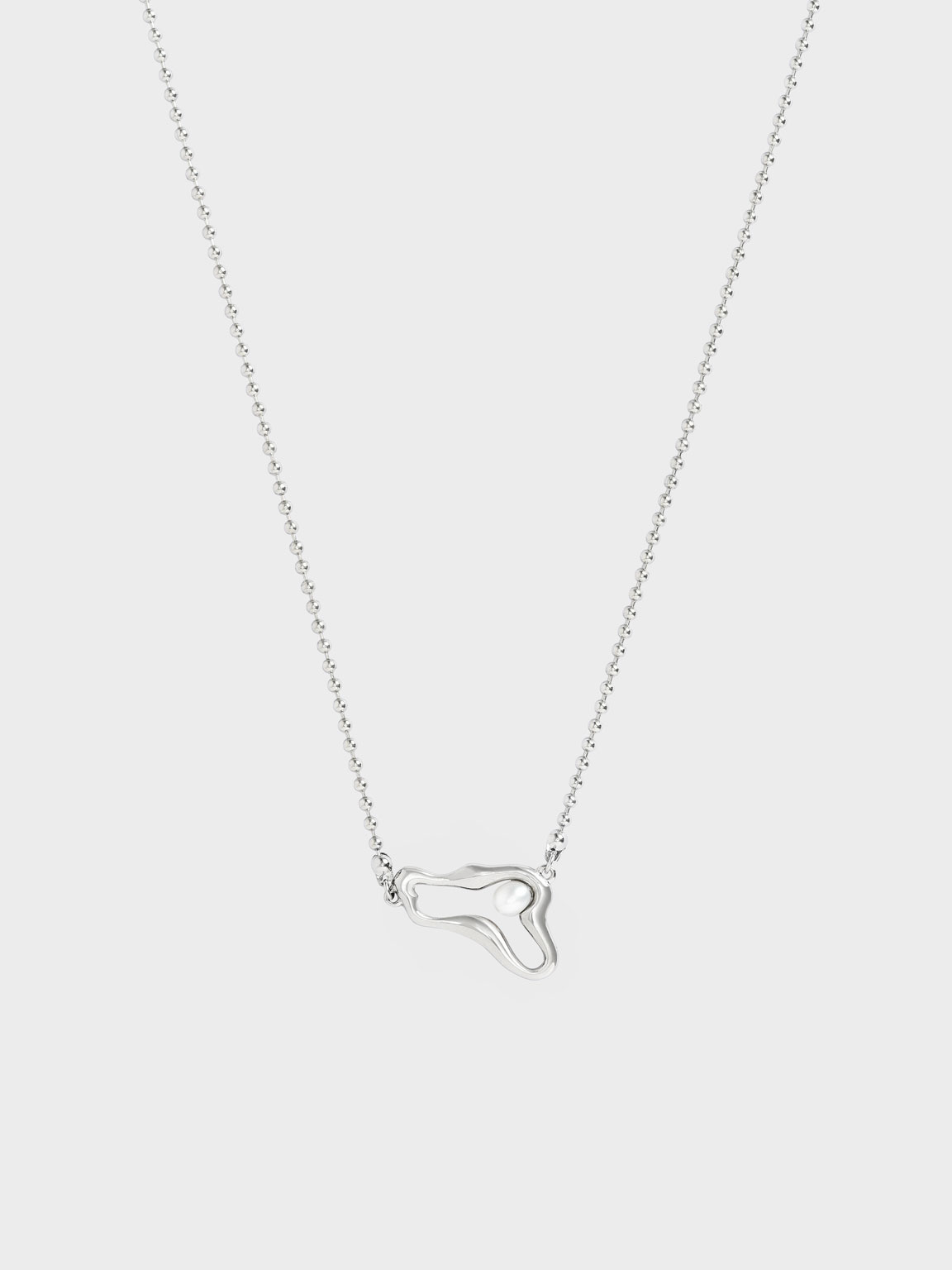 

Sculpted Pendant Bead Necklace, Silver