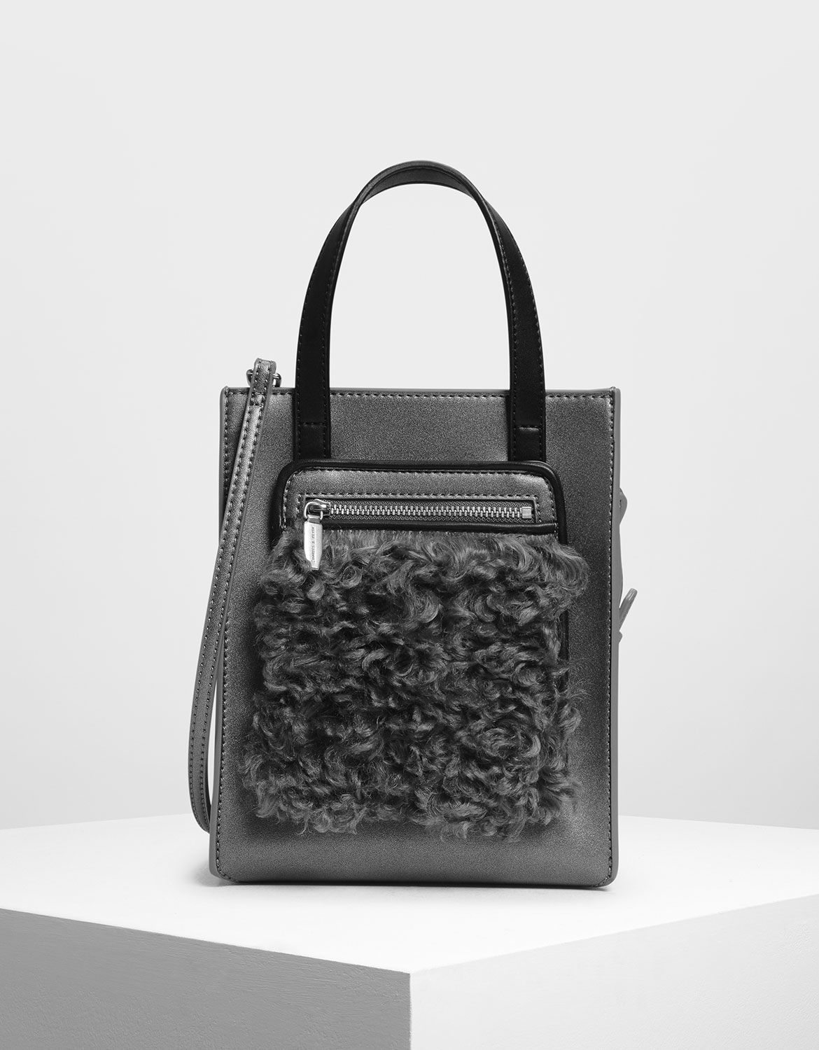 

Zipper Compartment Tote Bag, Pewter