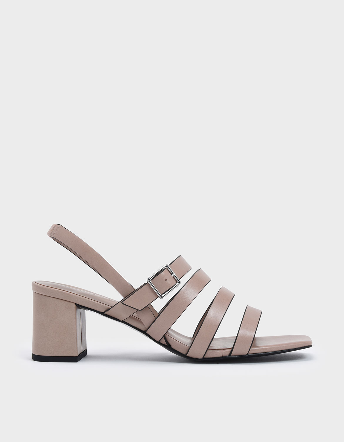 

Strappy Block Heel Slingback Sandals, Nude