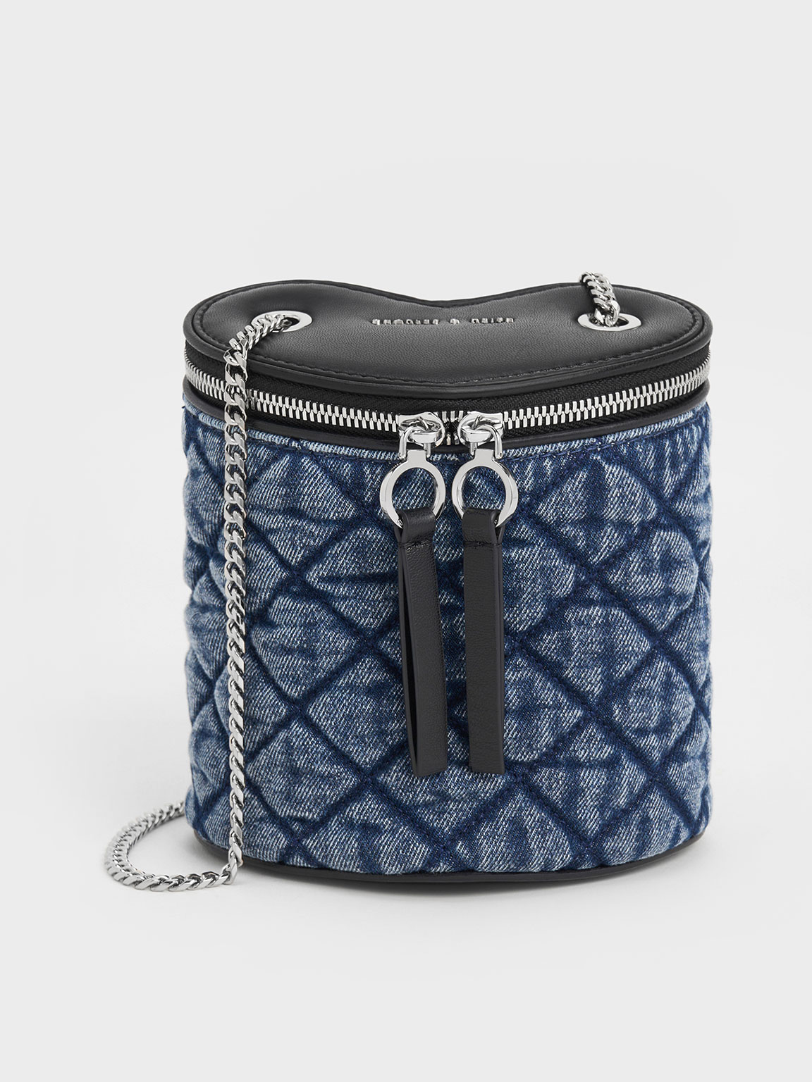 Philomena Denim Quilted Heart Cylindrical Bag