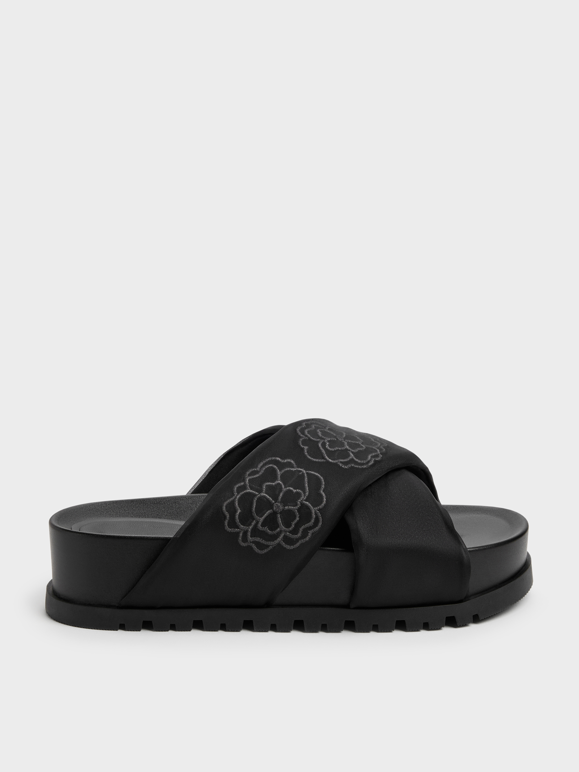 Charles & Keith - Satin Embroidered-Flower Crossover Sandals