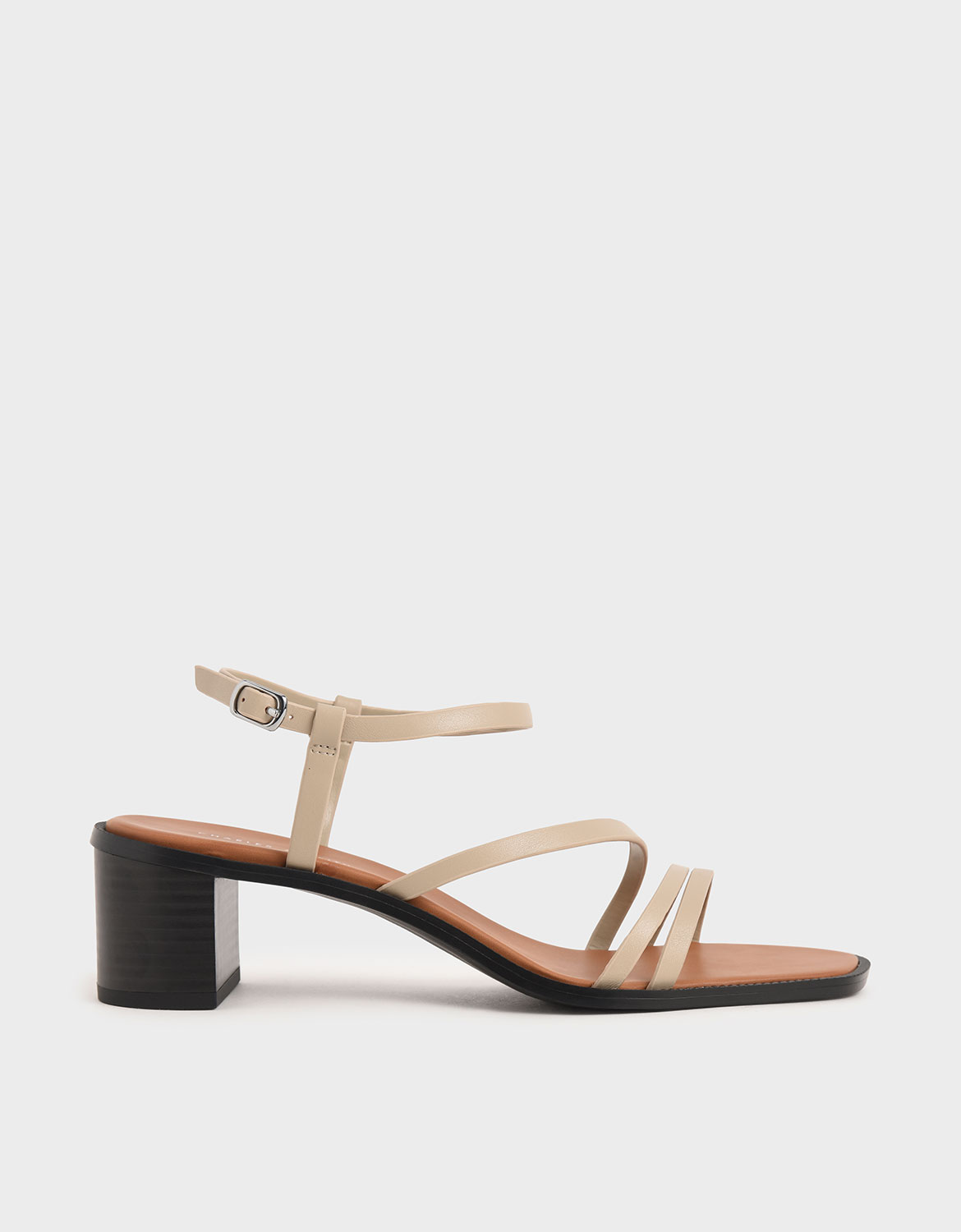 

Strappy Open Toe Heeled Sandals, Beige