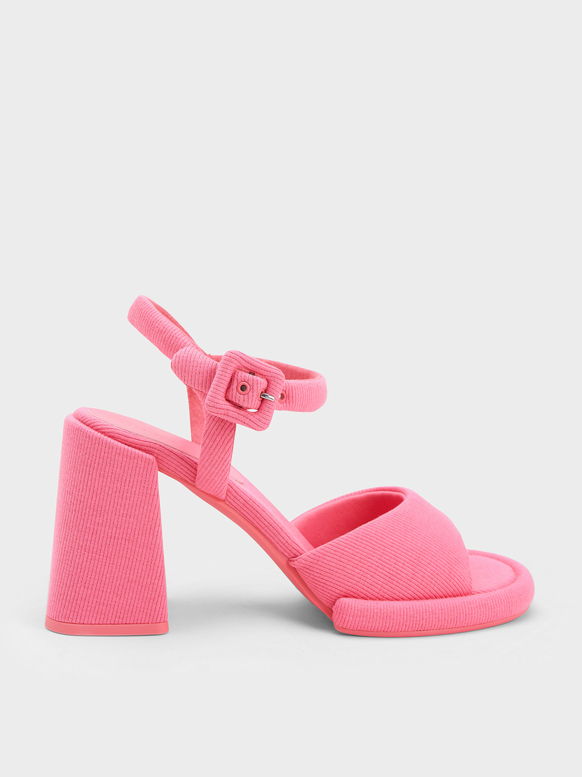 Charles & Keith Woven Trapeze Heel Buckled Sandals In Pink
