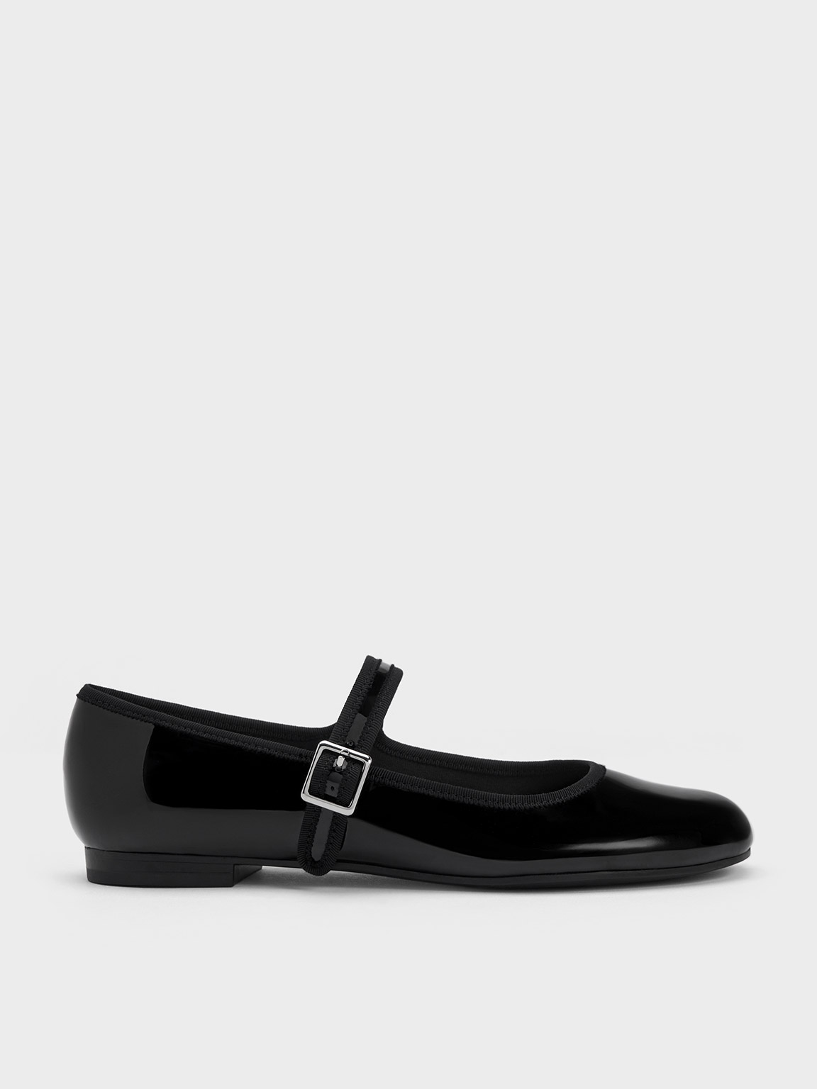 Charles & Keith Patent Buckled Mary Jane Flats In Black