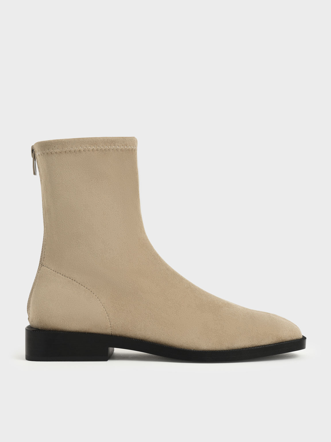 

Textured Square Toe Zip-Up Ankle Boots, Taupe