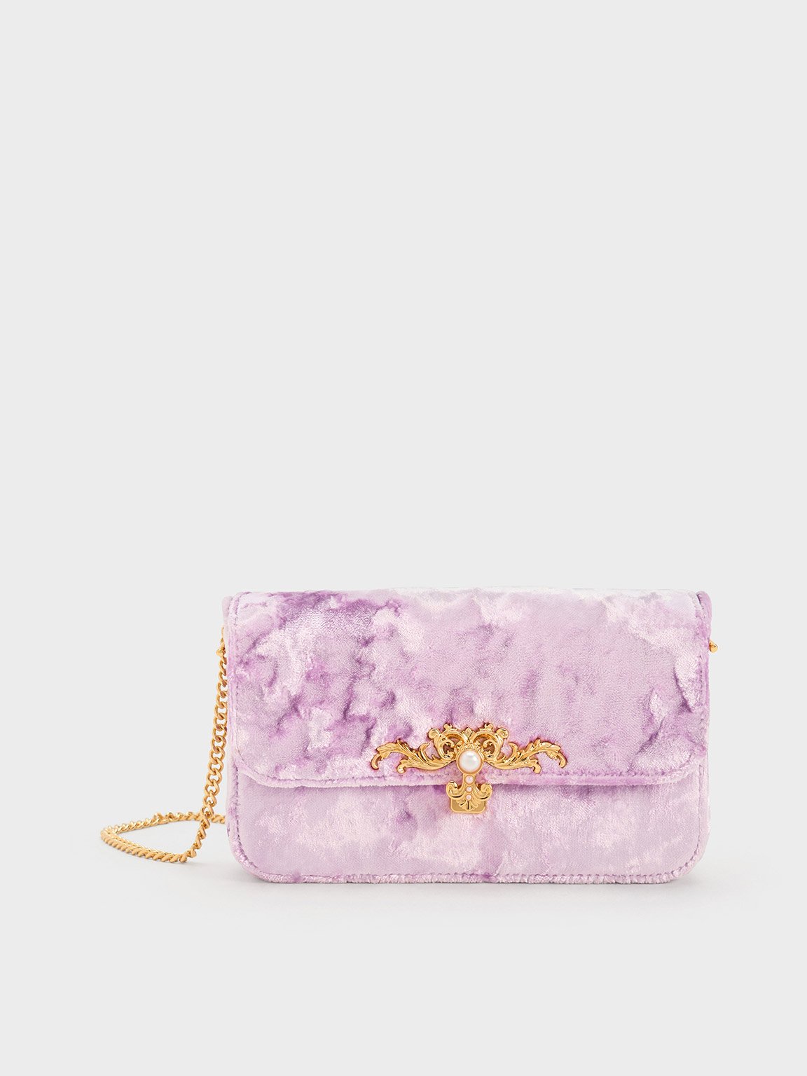 Charles & Keith Merial Metallic Accent Velvet Clutch In Lilac