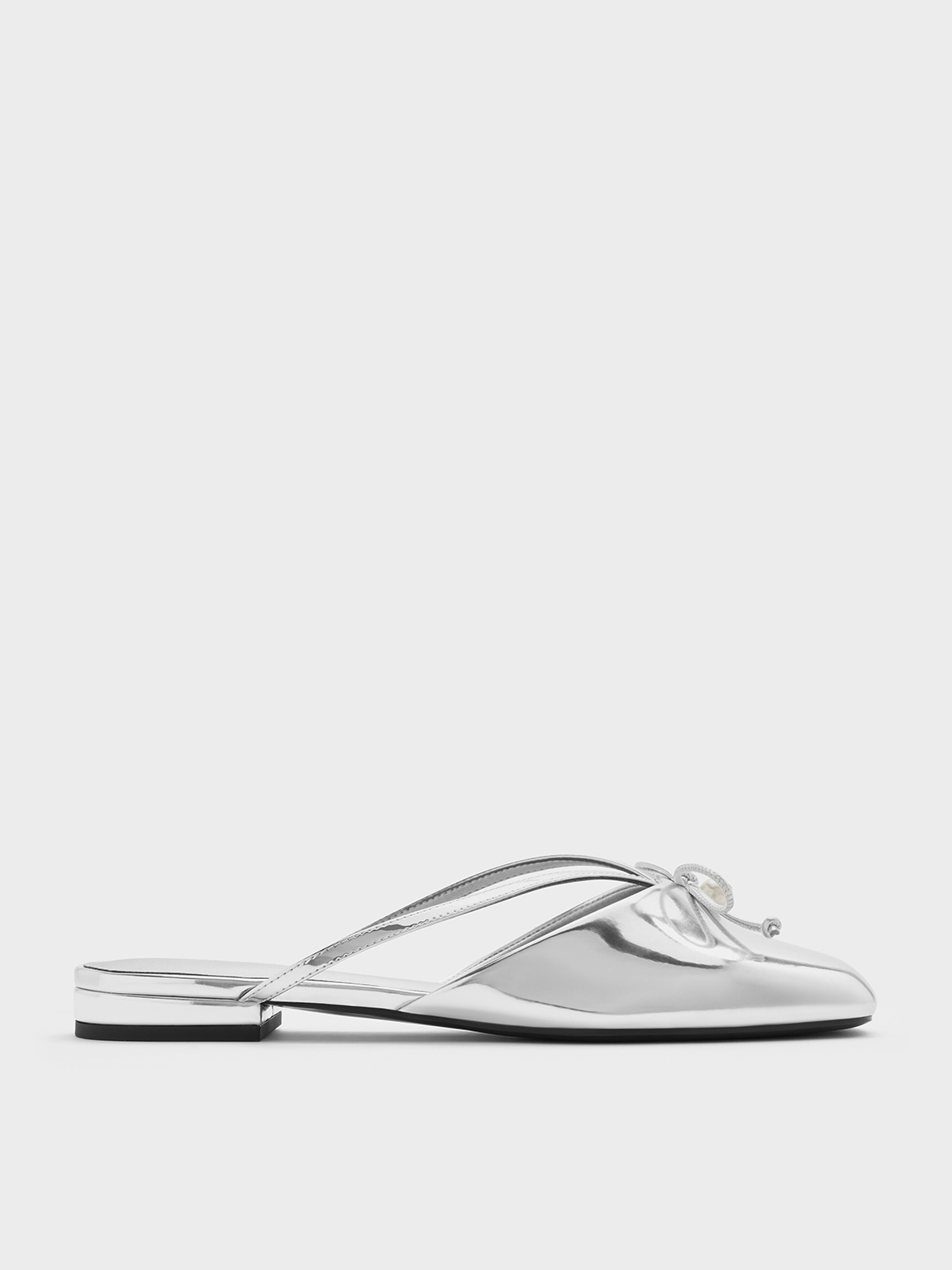 Charles & Keith - Metallic Pearl-Accent Bow Flat Mules
