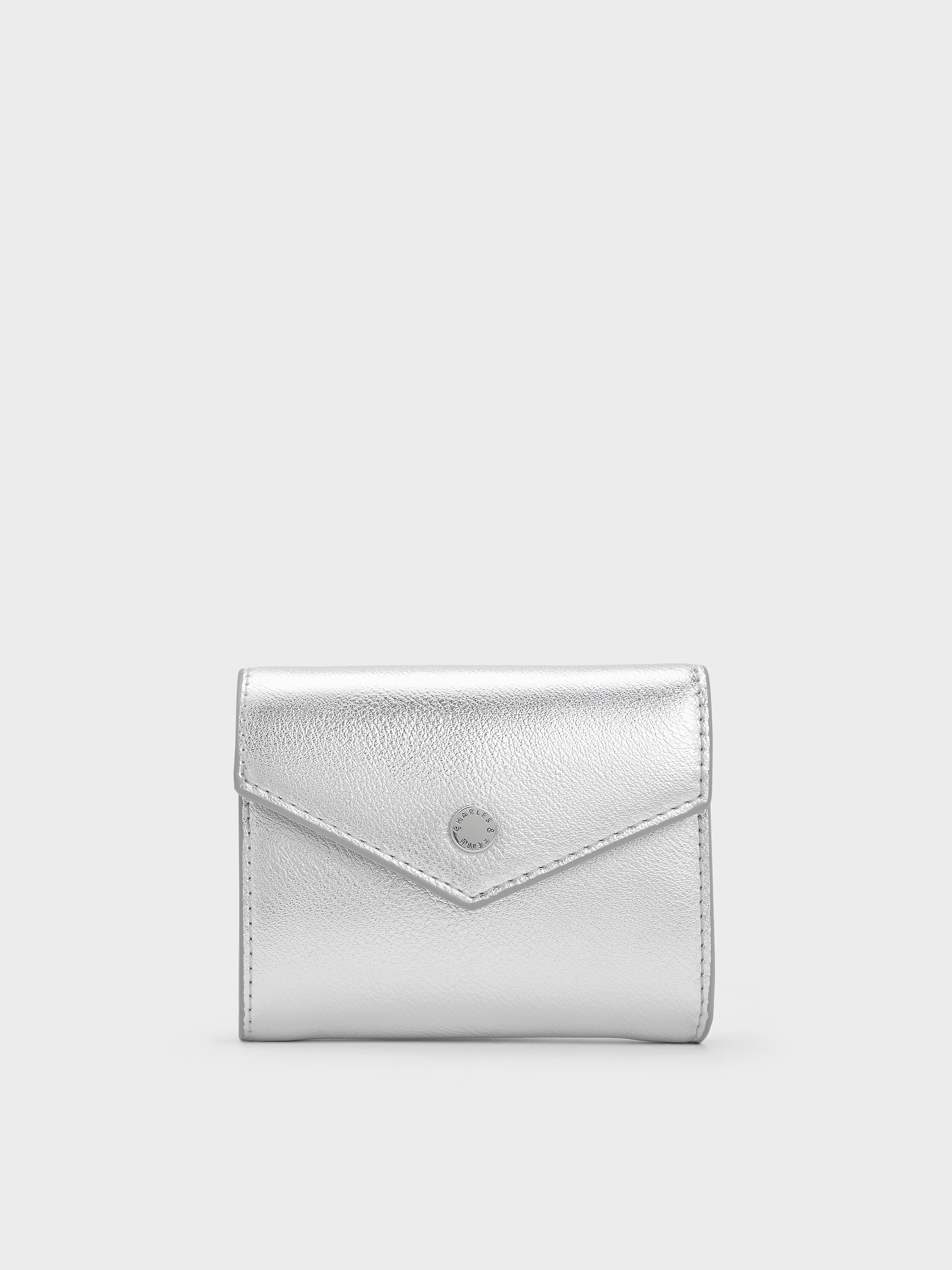 Charles & Keith - Marlowe Metallic Short Envelope Wallet In Silver