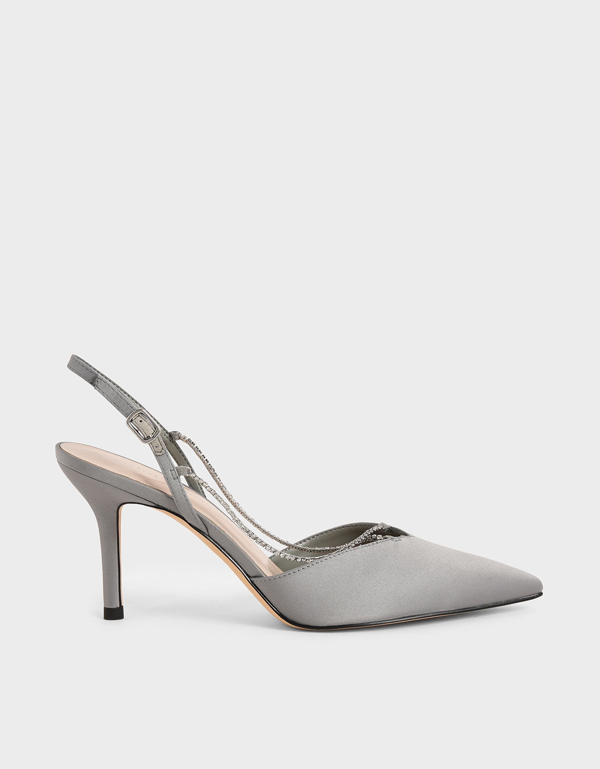 

Crystal-Embellished Slingback Pumps, Light blue