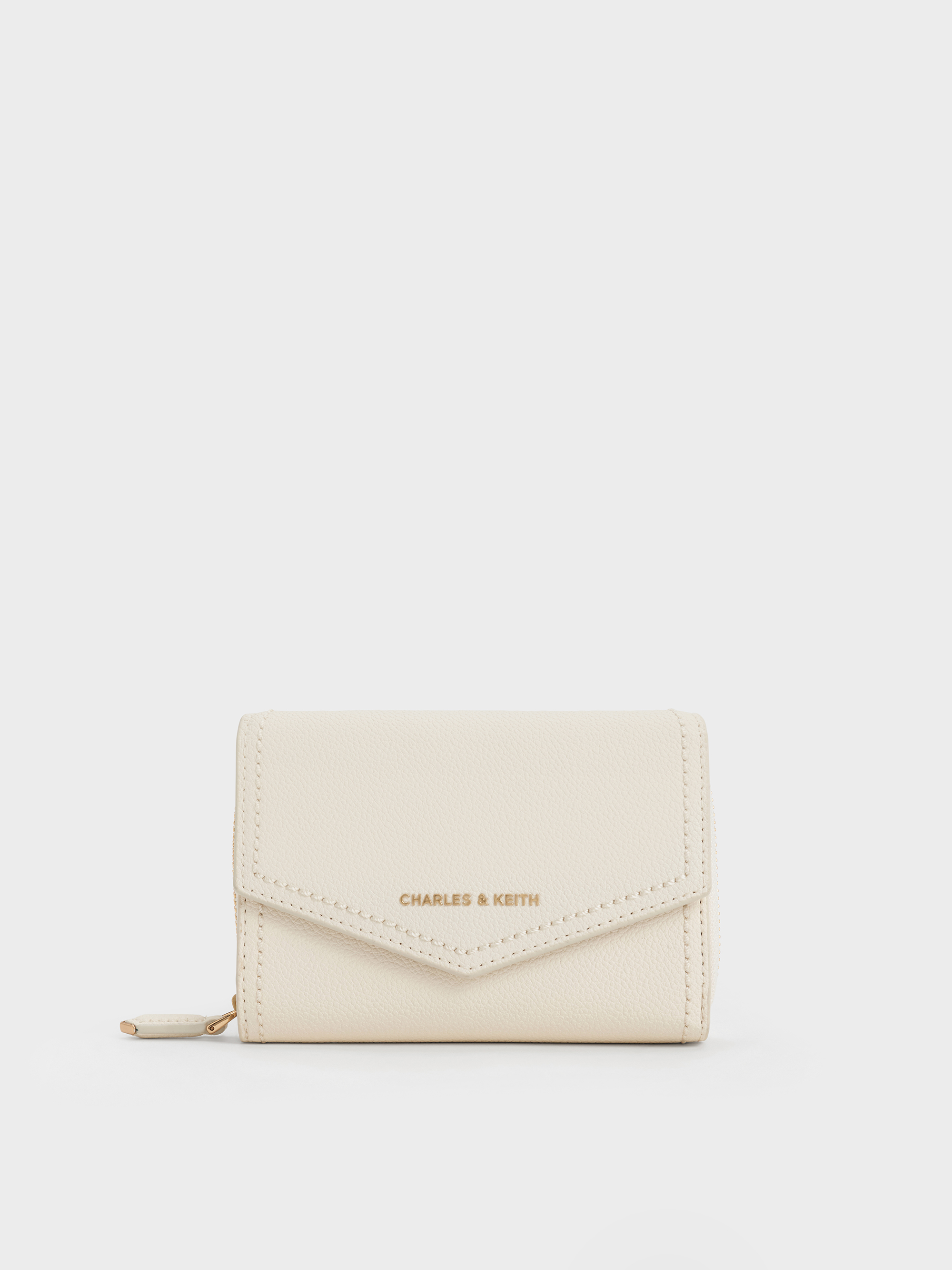 Charles & Keith - Stitch Trim Envelope Wallet In Cream
