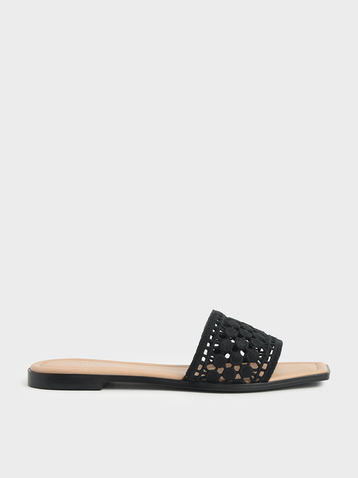 

Asymmetric Toe Crochet Slides, Black