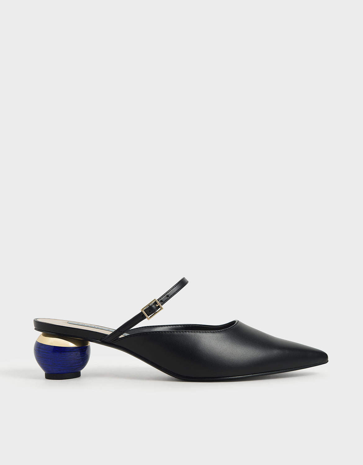 

Sculptural Heel Pointed Toe Mules, Black
