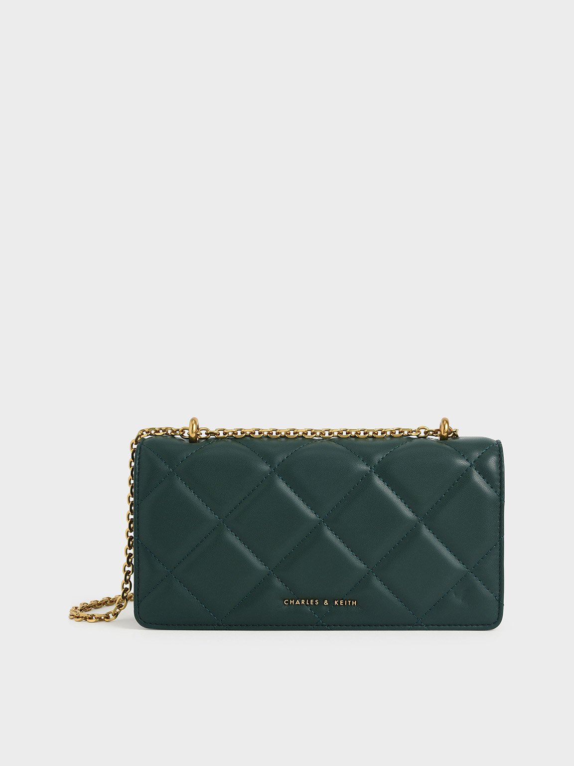 

Chain Handle Quilted Long Wallet, Dark green