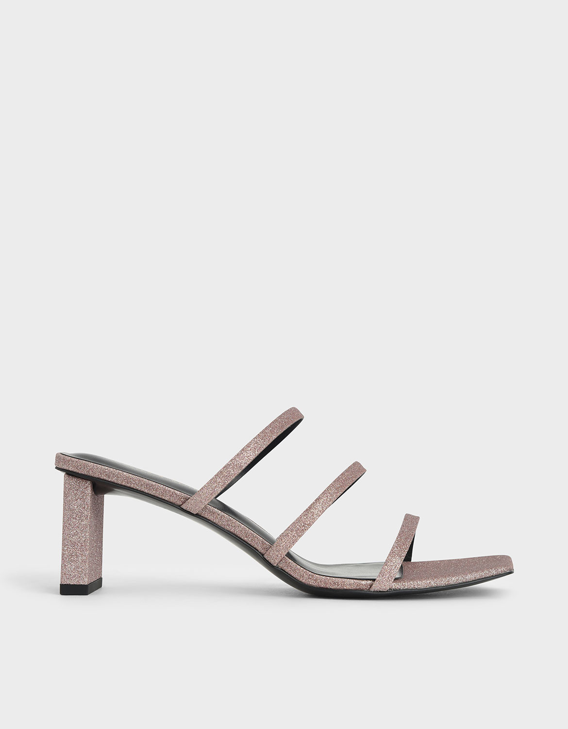 

Glitter Strappy Blade Heel Mules, Pink