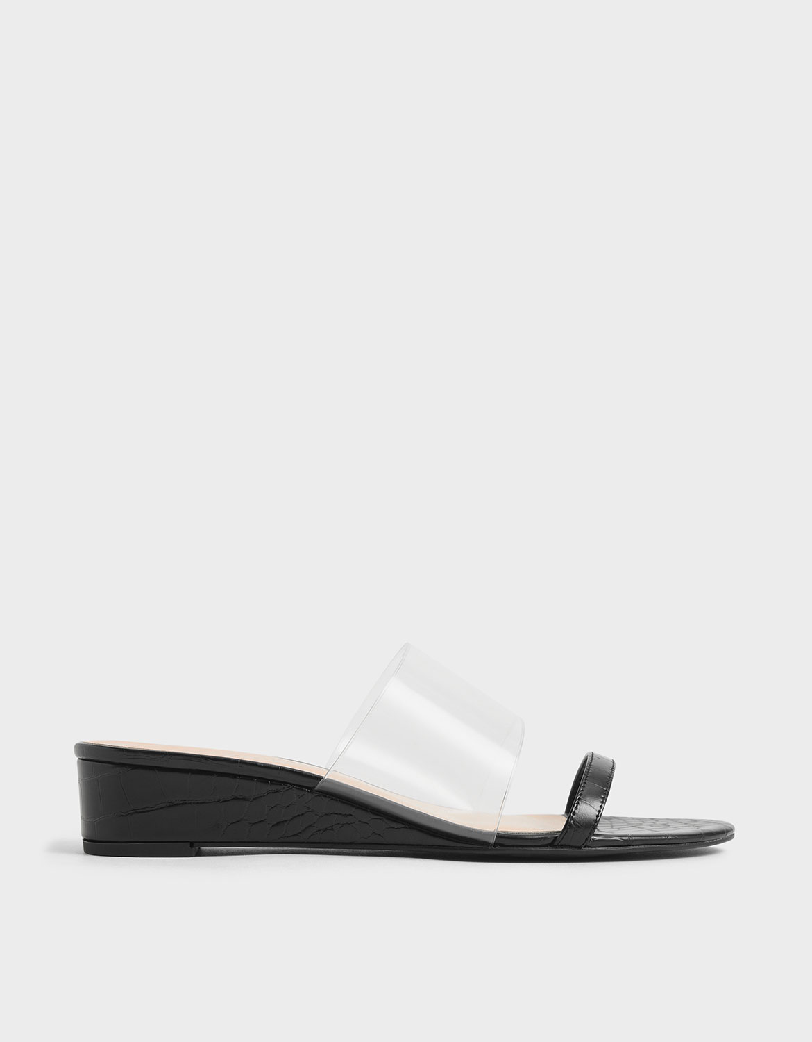 

Croc-Effect Low Wedges, Black