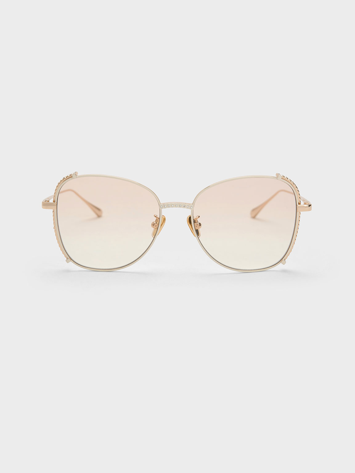 Charles & Keith Embellished Half-frame Butterfly Sunglasses In Cream