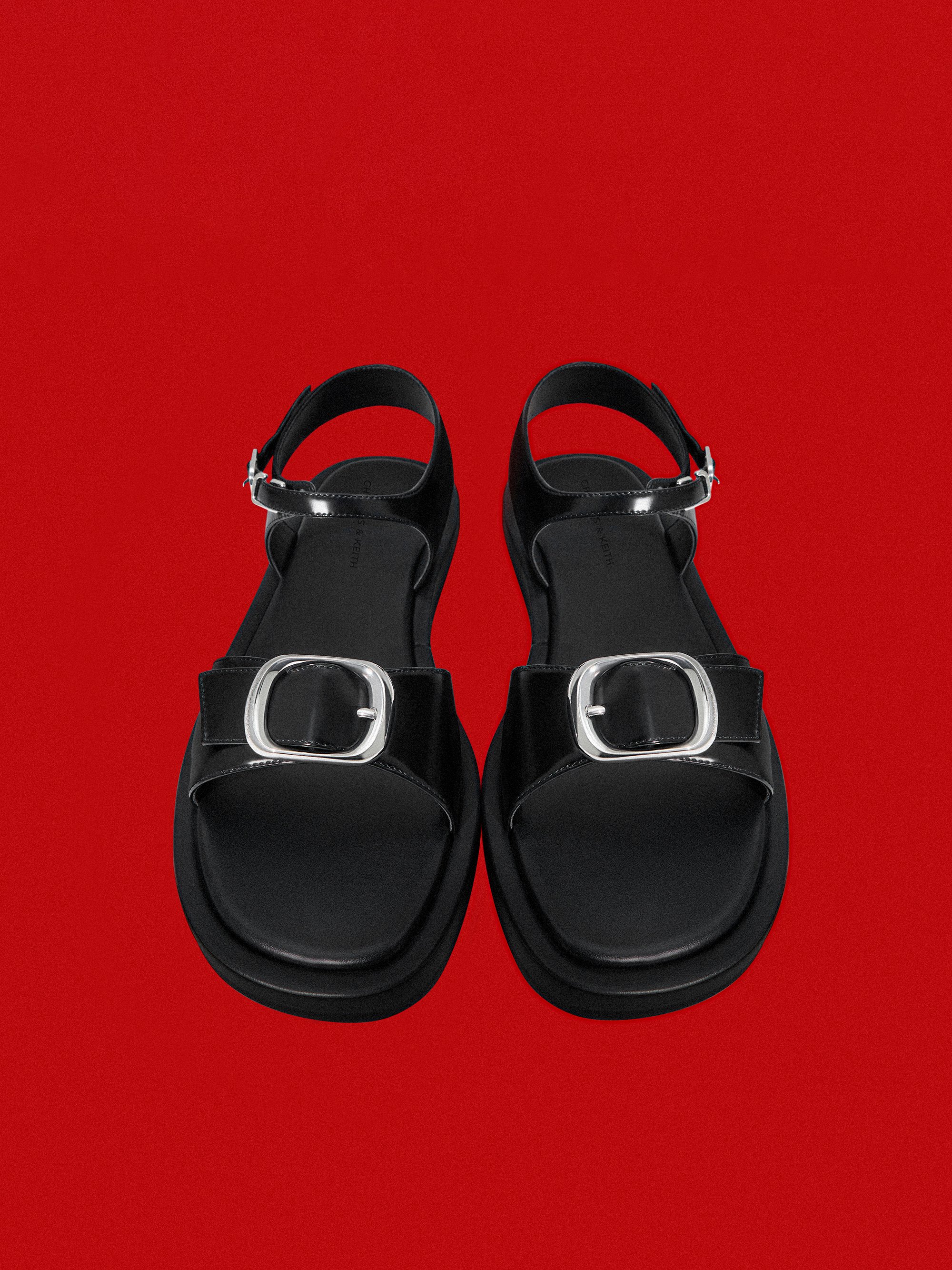 Buckled Slingback Sandals, Black Box, hi-res