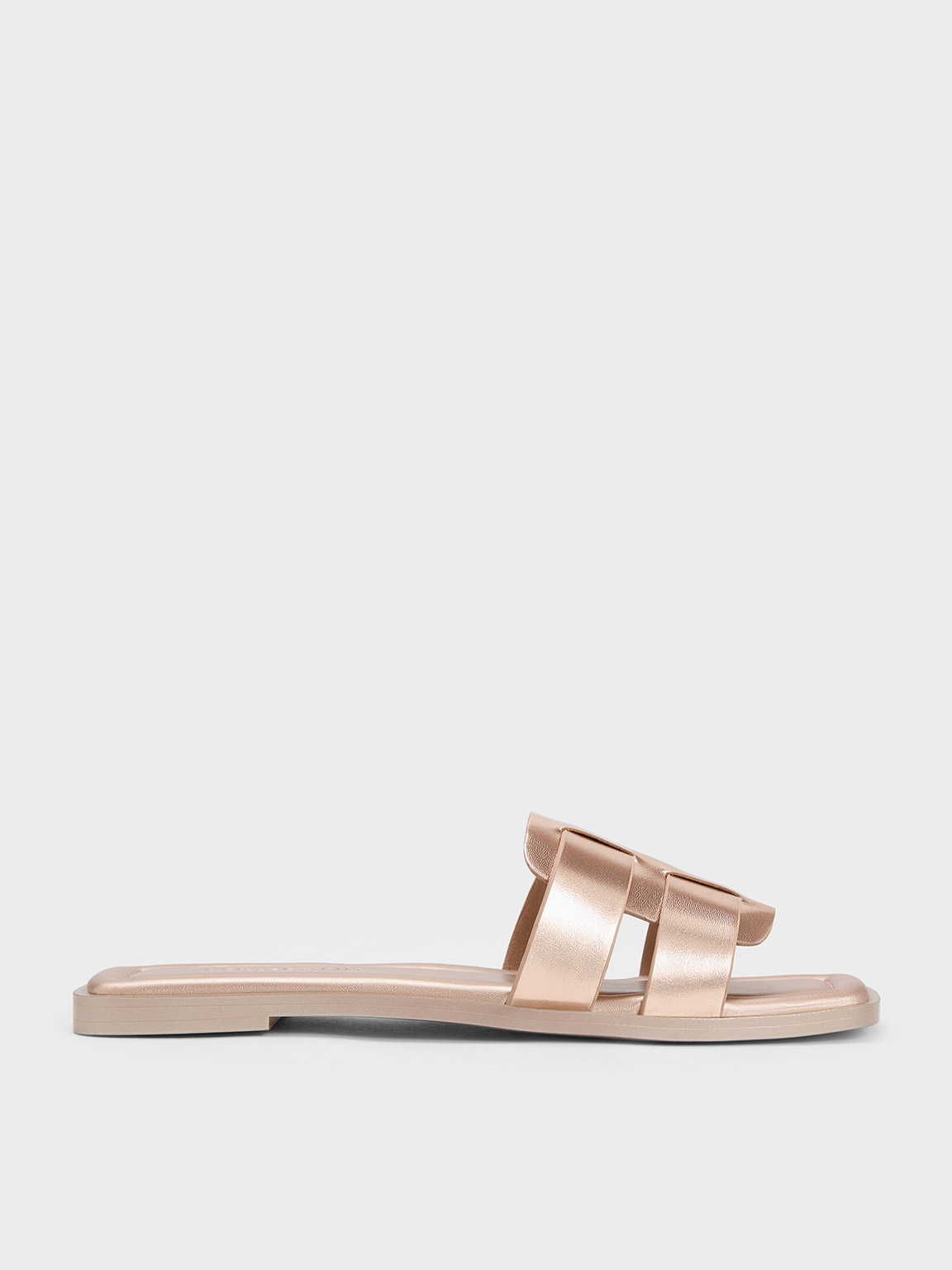 Charles & Keith Interwoven Metallic Leather Slide Sandals In Rose Gold