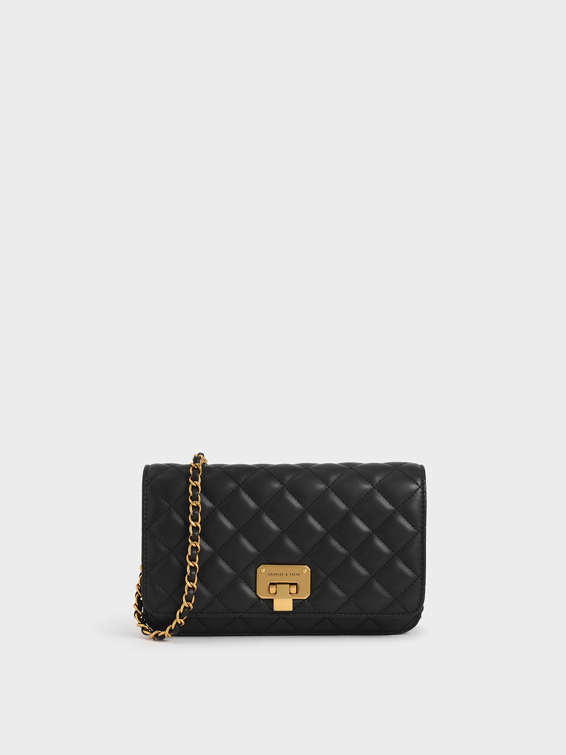 

Quilted Flip-Lock Clutch, Black