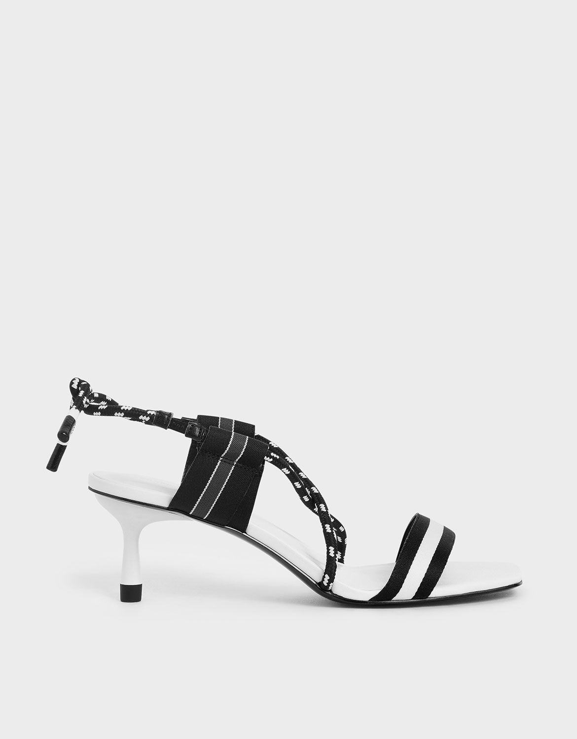 

Two-Tone Grosgrain & Rope Strappy Sandals, White
