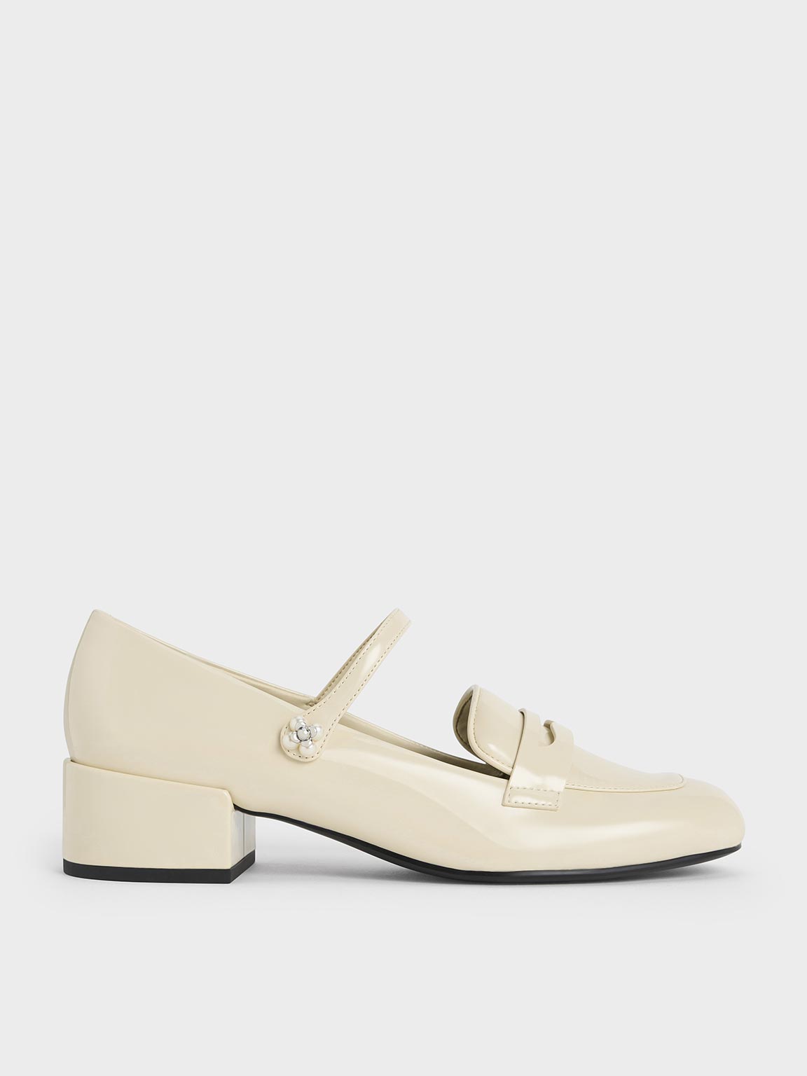 CHARLES & KEITH CHARLES & KEITH - PATENT PEARL-EMBELLISHED FLOWER-BUCKLE MARY JANE LOAFERS