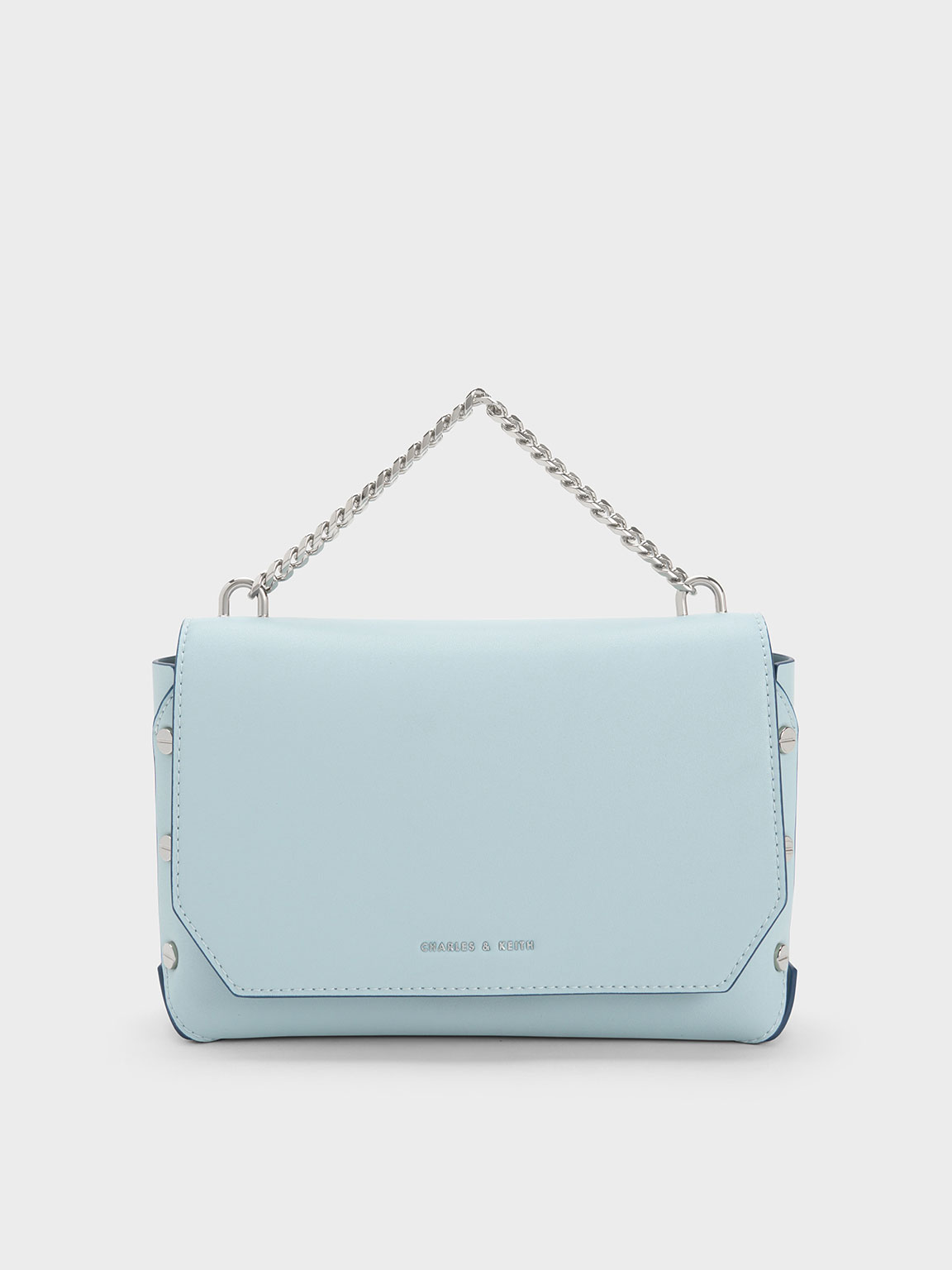 Charles & Keith Metallic Accent Front Flap Bag In Blue
