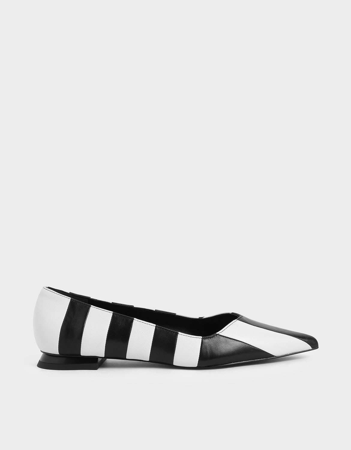 

Two-Tone Leather Striped Ballerina Flats, Multi