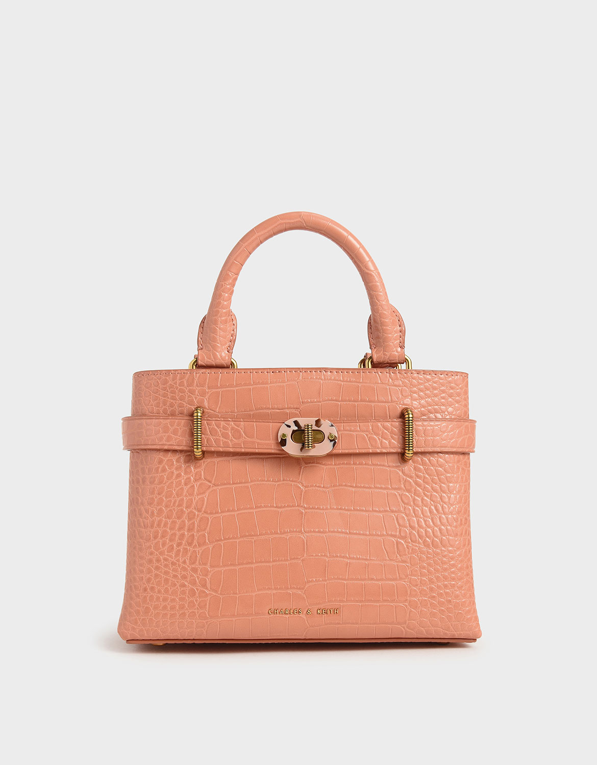 

Croc-Effect Turn-Lock Tote Bag, Peach