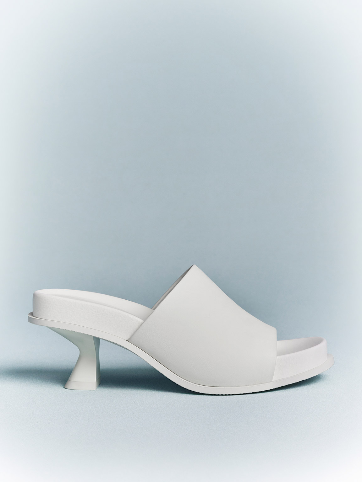 Charles & Keith Clio Slant Heel Mules In White