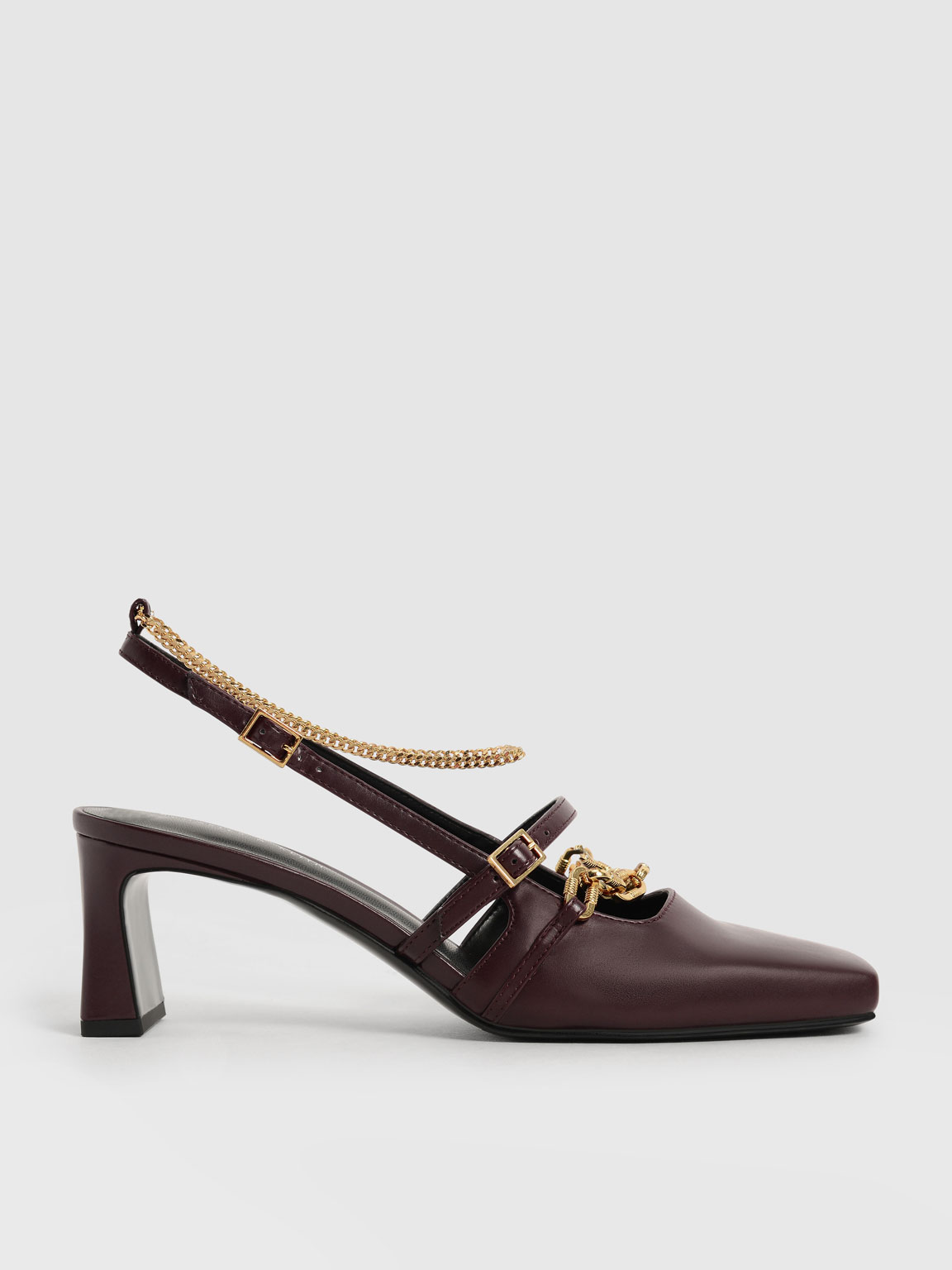 

Chain-Link Slingback Pumps, Burgundy