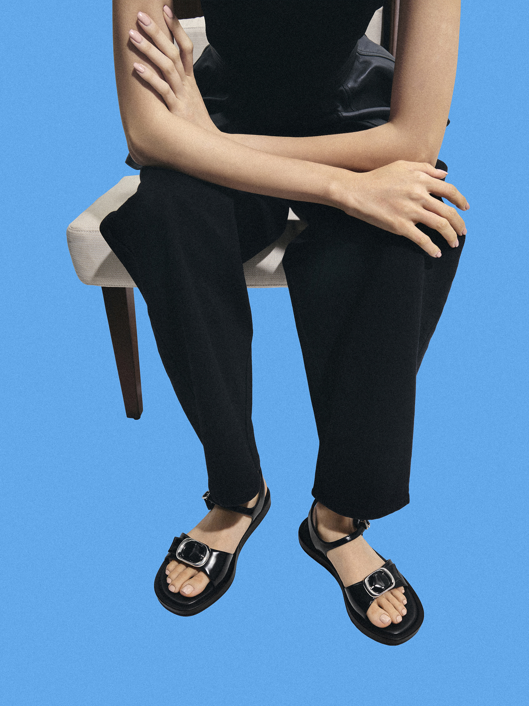 Buckled Slingback Sandals, Black Box, hi-res