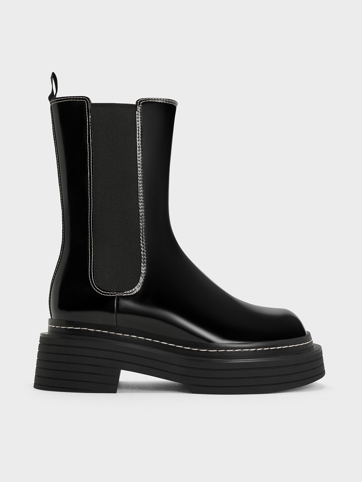 Charles & Keith - Stitch-Trim Platform Mid-Calf Chelsea Boots Charles & Keith - Stitch-Trim Platform Mid-Calf Chelsea Boots