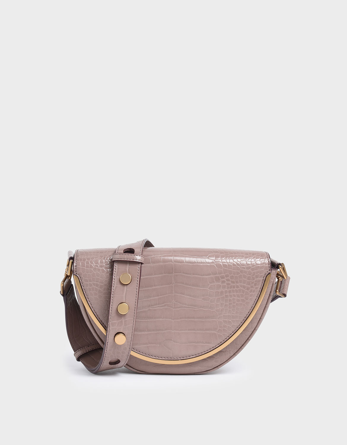

Croc-Effect Semi-Circle Crossbody Bag, Mauve