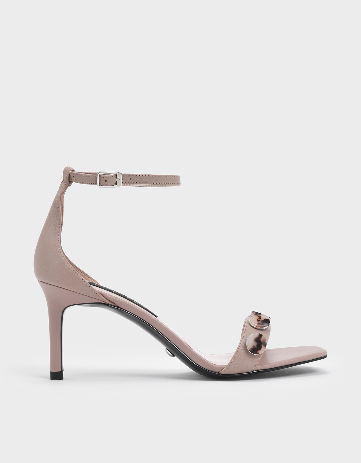 

Tortoiseshell Button Detail Leather Stiletto Sandals, Mauve