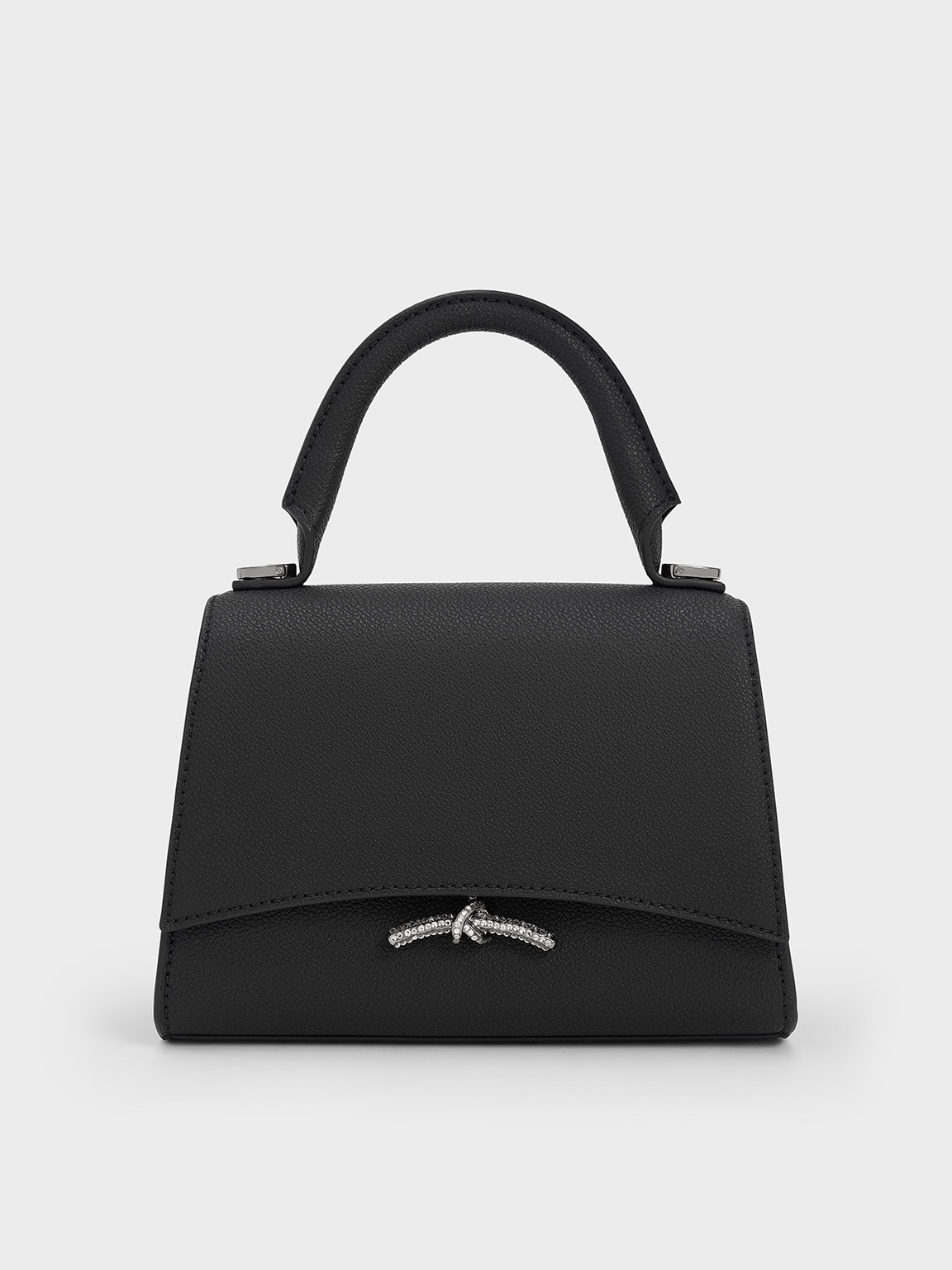 Charles & Keith Huxley Metallic Push-lock Top Handle Bag In Noir