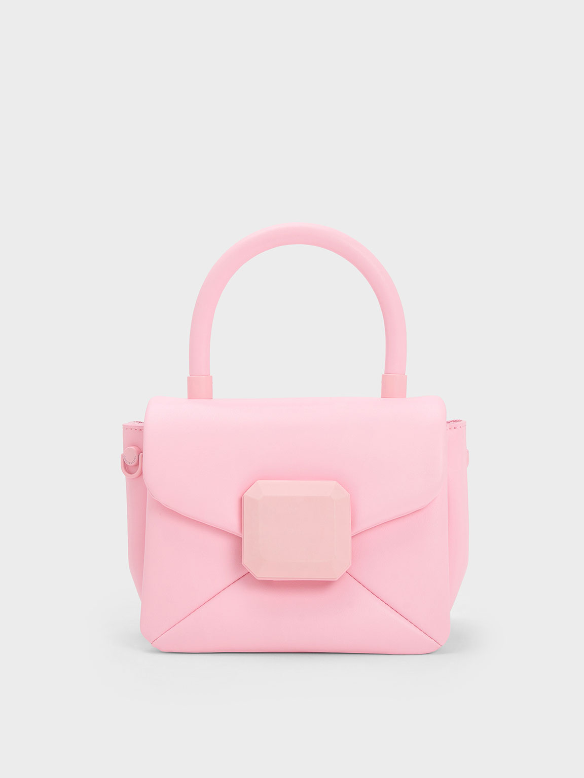 Light Pink Geometric Push-Lock Top Handle Bag | CHARLES & KEITH UK