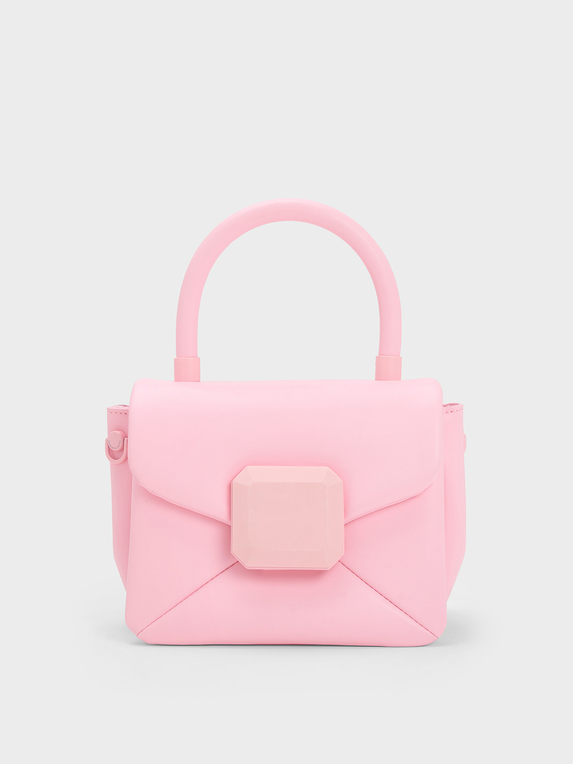 Light Pink Geometric Push-Lock Top Handle Bag | CHARLES & KEITH UK