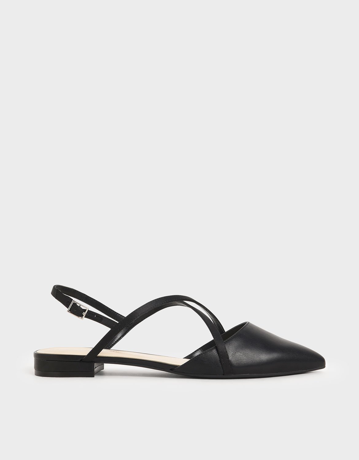 

Satin Criss Cross Strap Flats, Black
