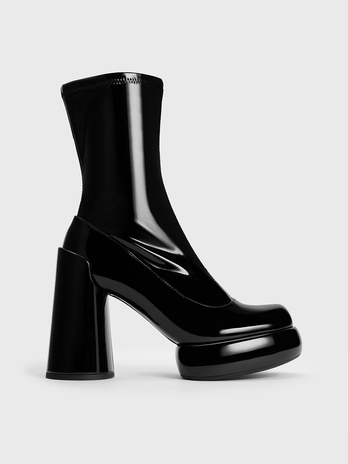 Charles & Keith Darcy Patent Platform Ankle Boots In Black Patent