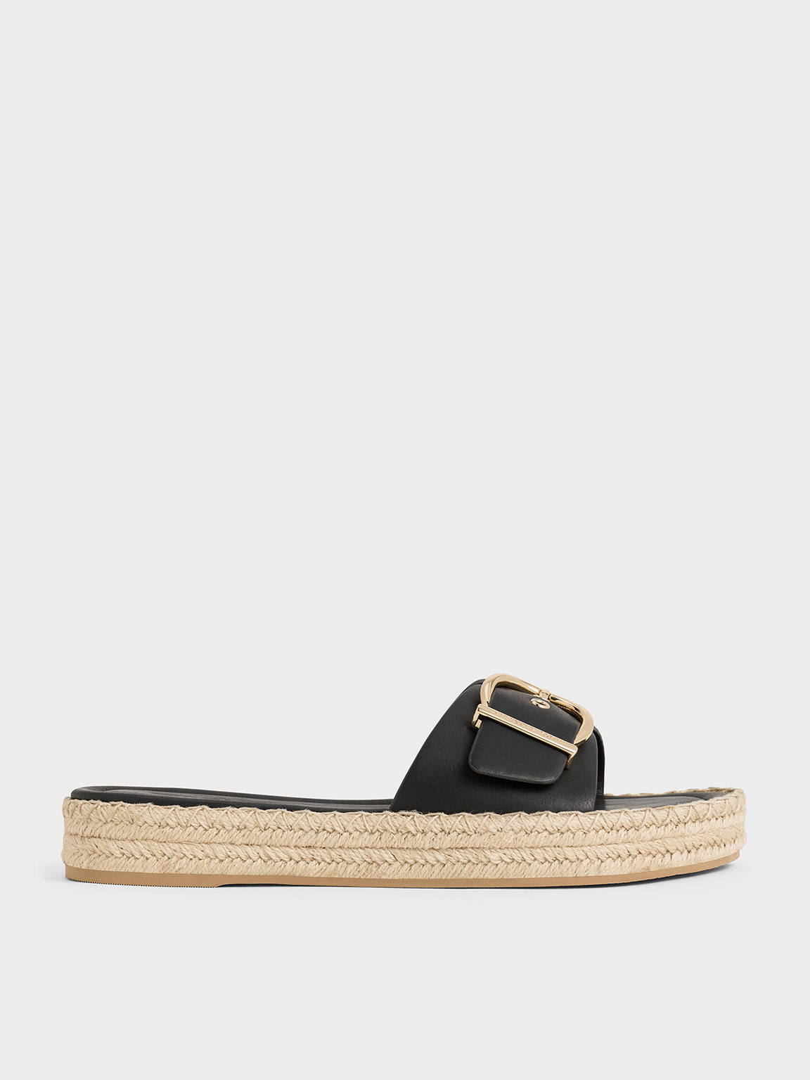 Shop Charles & Keith - Buckled Espadrille Sandals In Black