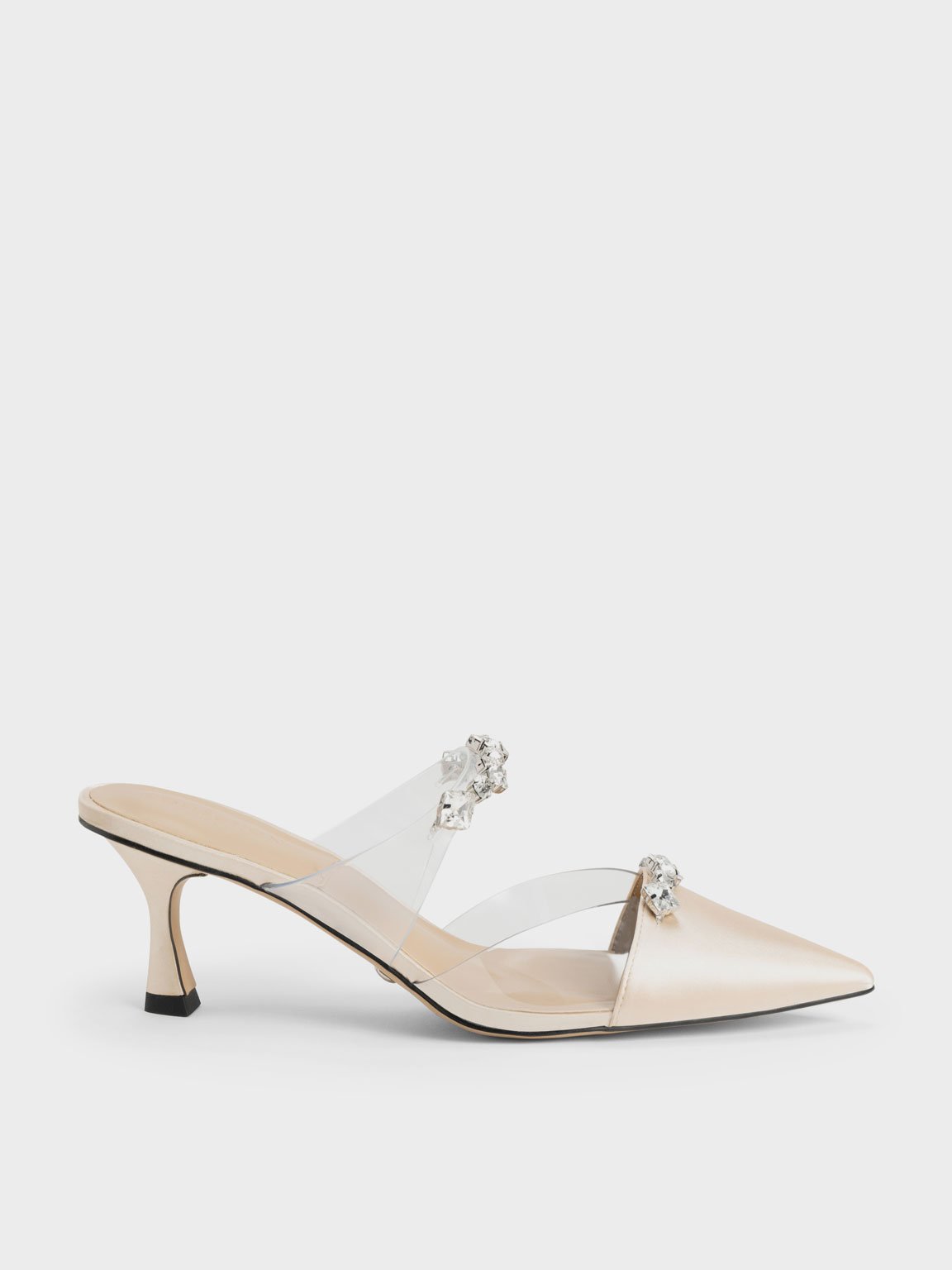 Charles & Keith - Gem-Embellished Clear Strap Mules