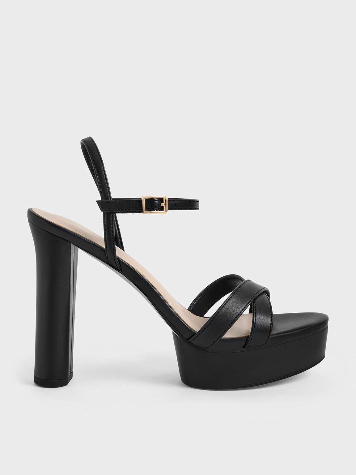 Black Crossover Platform Heeled Sandals - CHARLES u0026 KEITH UK