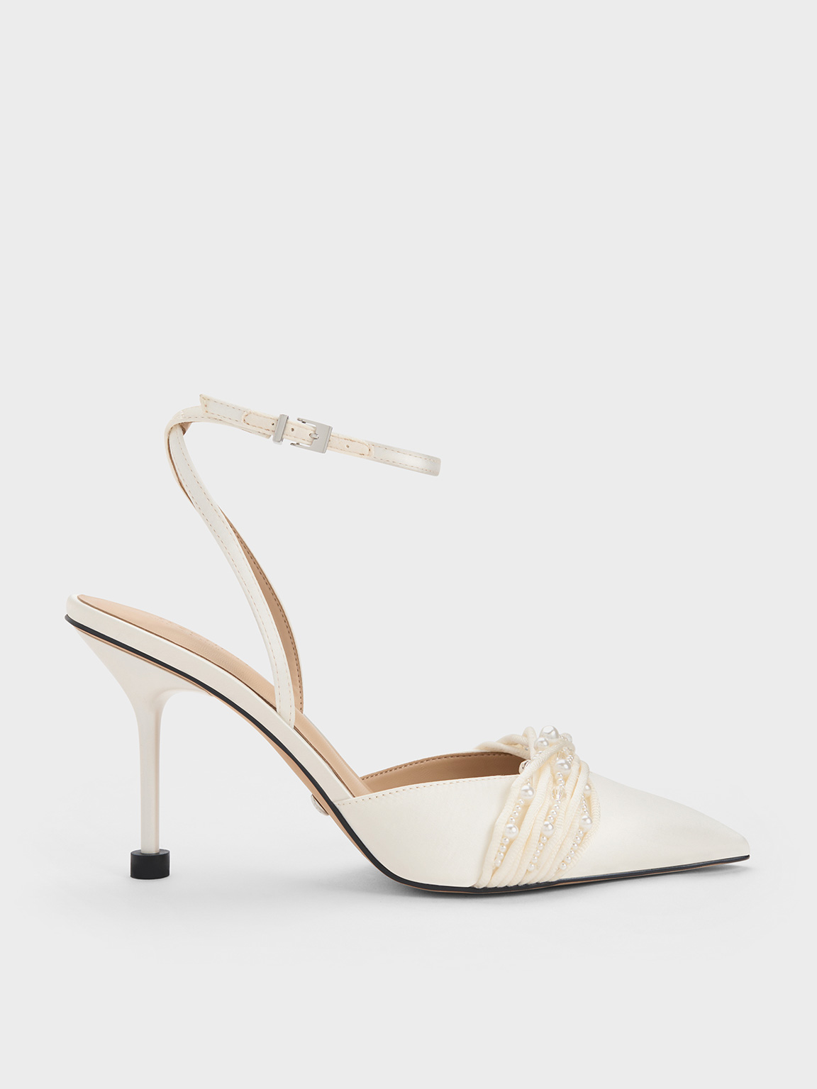 Leda Beaded Satin Ankle-Strap Pumps