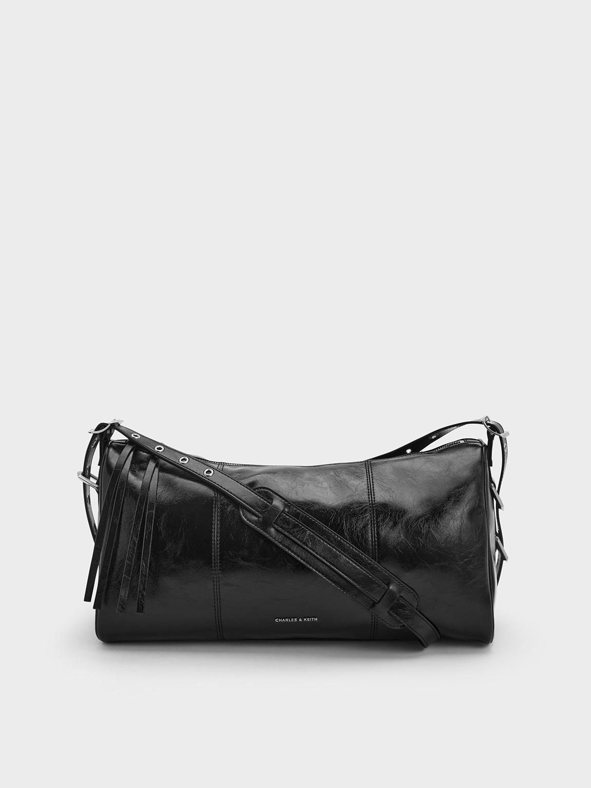Charles & Keith - Bryna Panelled Grommet-strap Crossbody Bag In Noir
