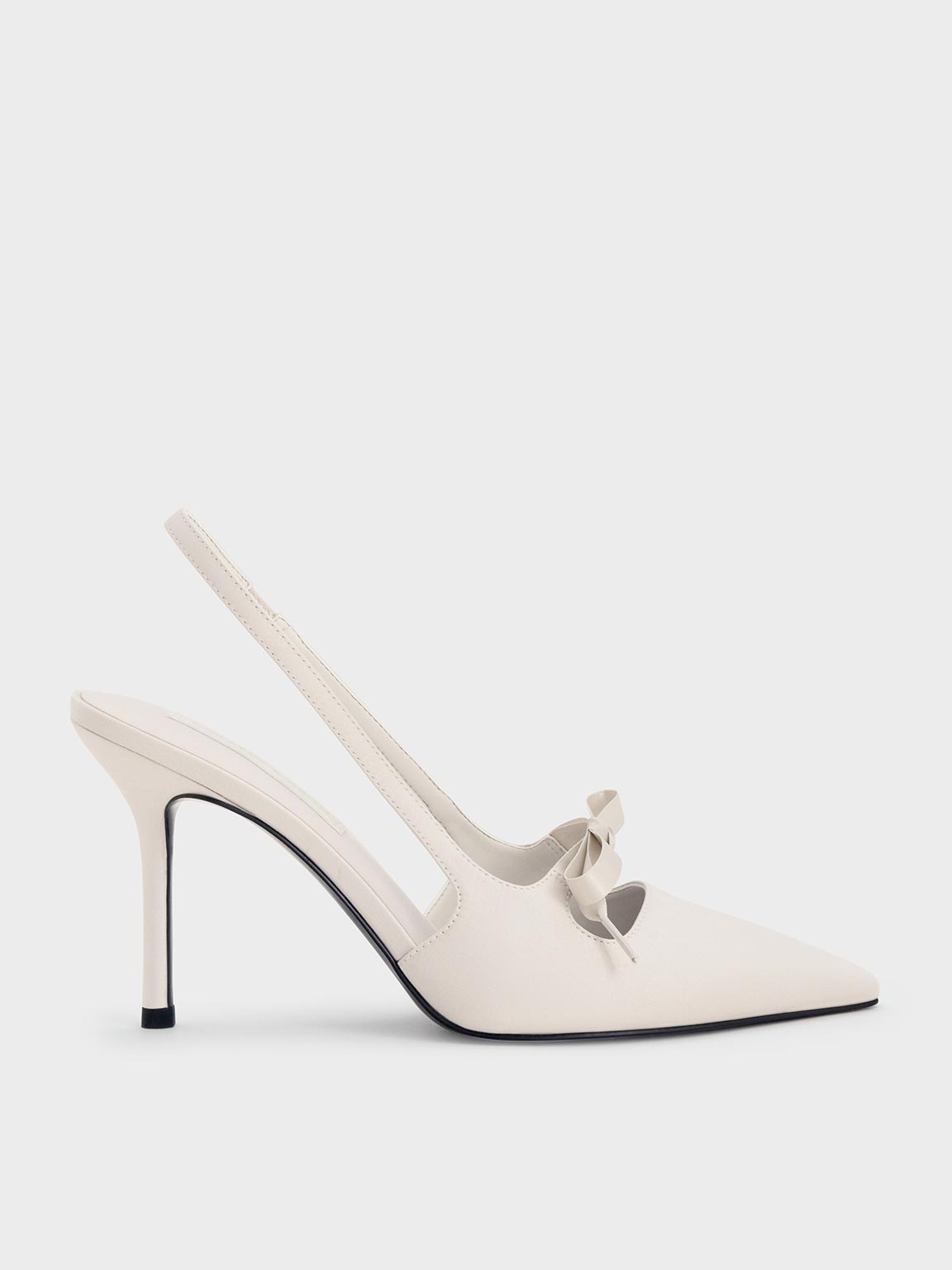 Charles & Keith - Satin Bow Pointed-toe Slingback Pumps In Light Grey