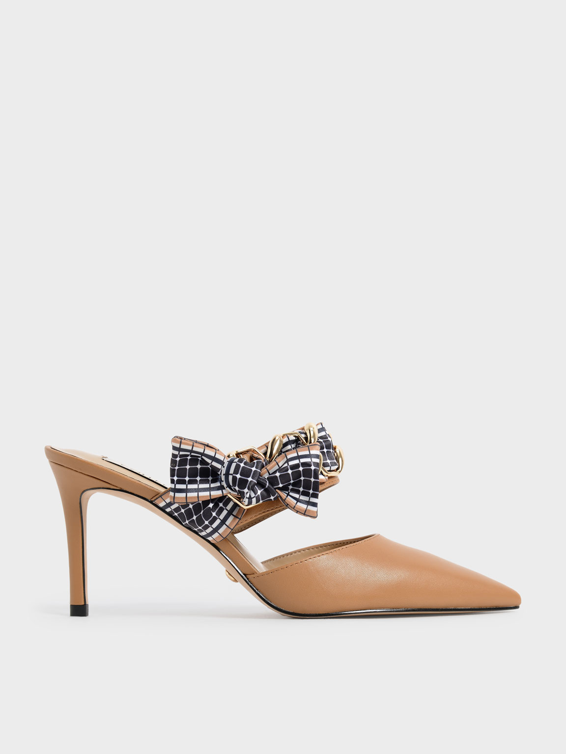 Printed Fabric Bow Leather Mules