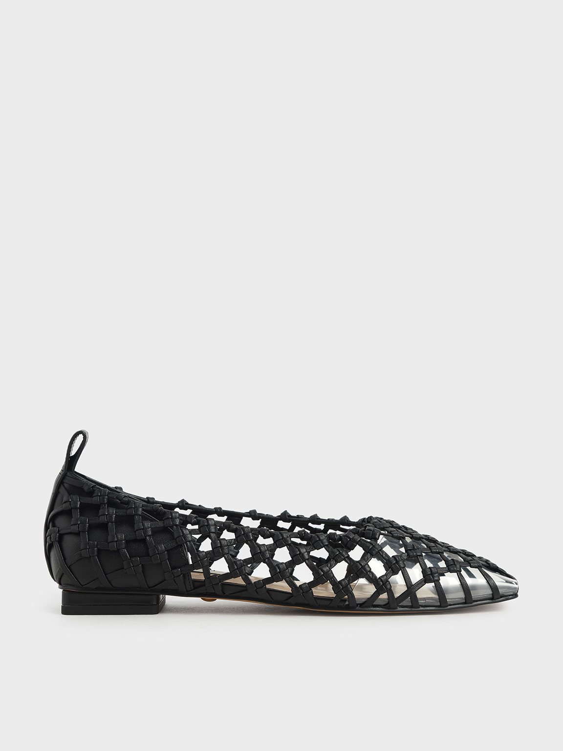 

Woven Caged Ballerina Flats, Black