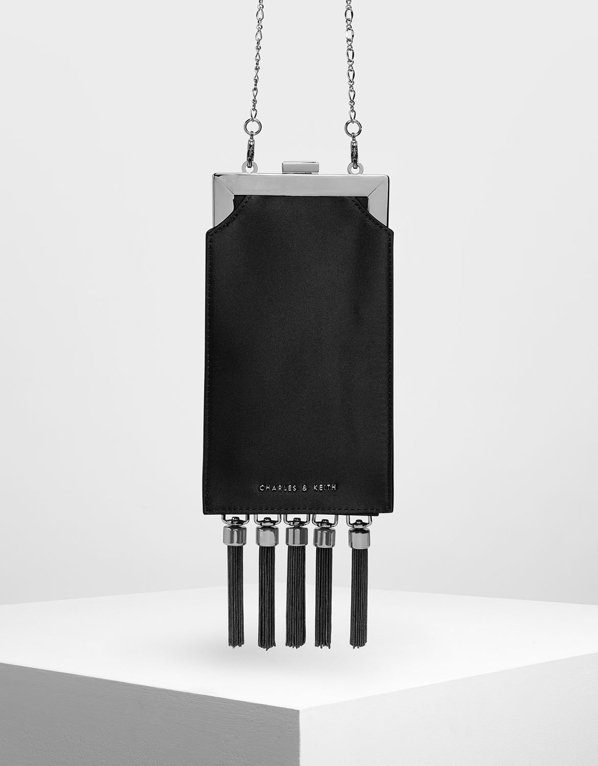 

Satin Tassel Clutch, Black